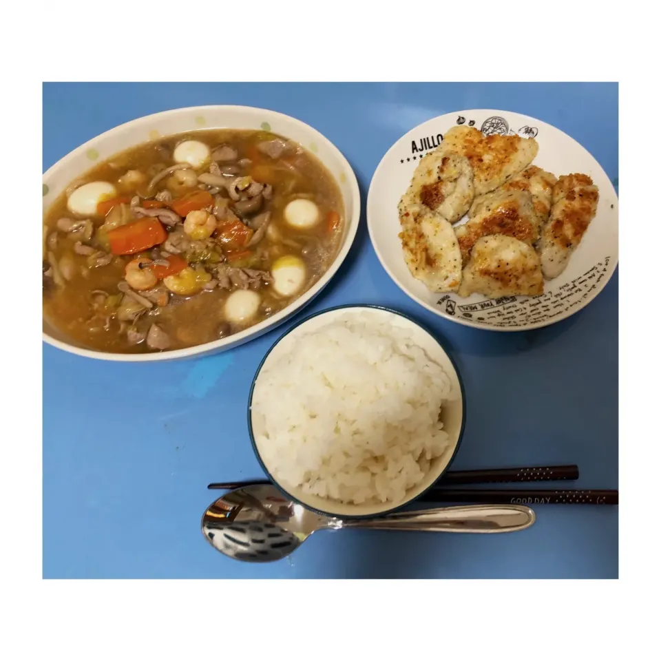 中華煮込み、鶏肉のカツレツ、|關谷留美伊(旧 佐藤)さん