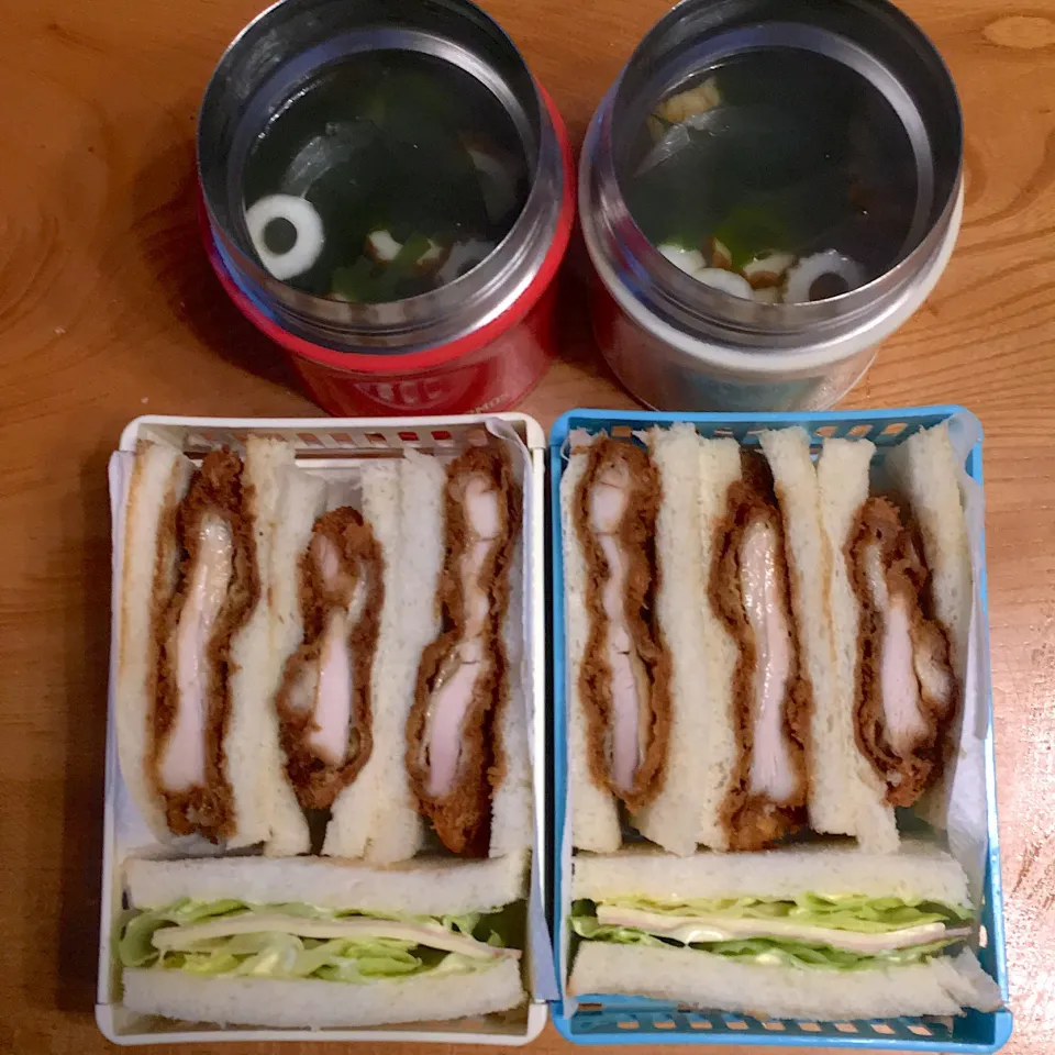 チキンカツサンドとスープ弁当|ツインズママさん