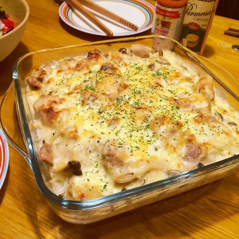 ピラフで♪チキンときのこのドリア♪|ニコさん