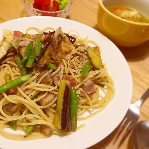 和風パスタの晩ごはん♪|ニコさん