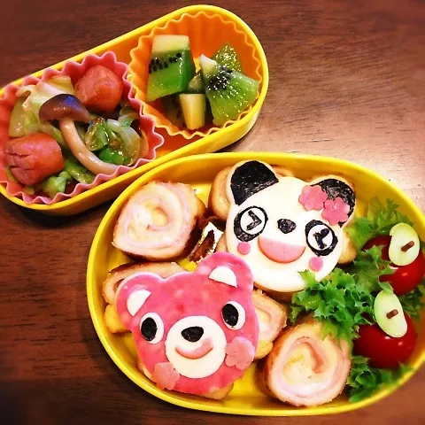 パンダとクマのぐるぐるパン弁当|はるちるさん