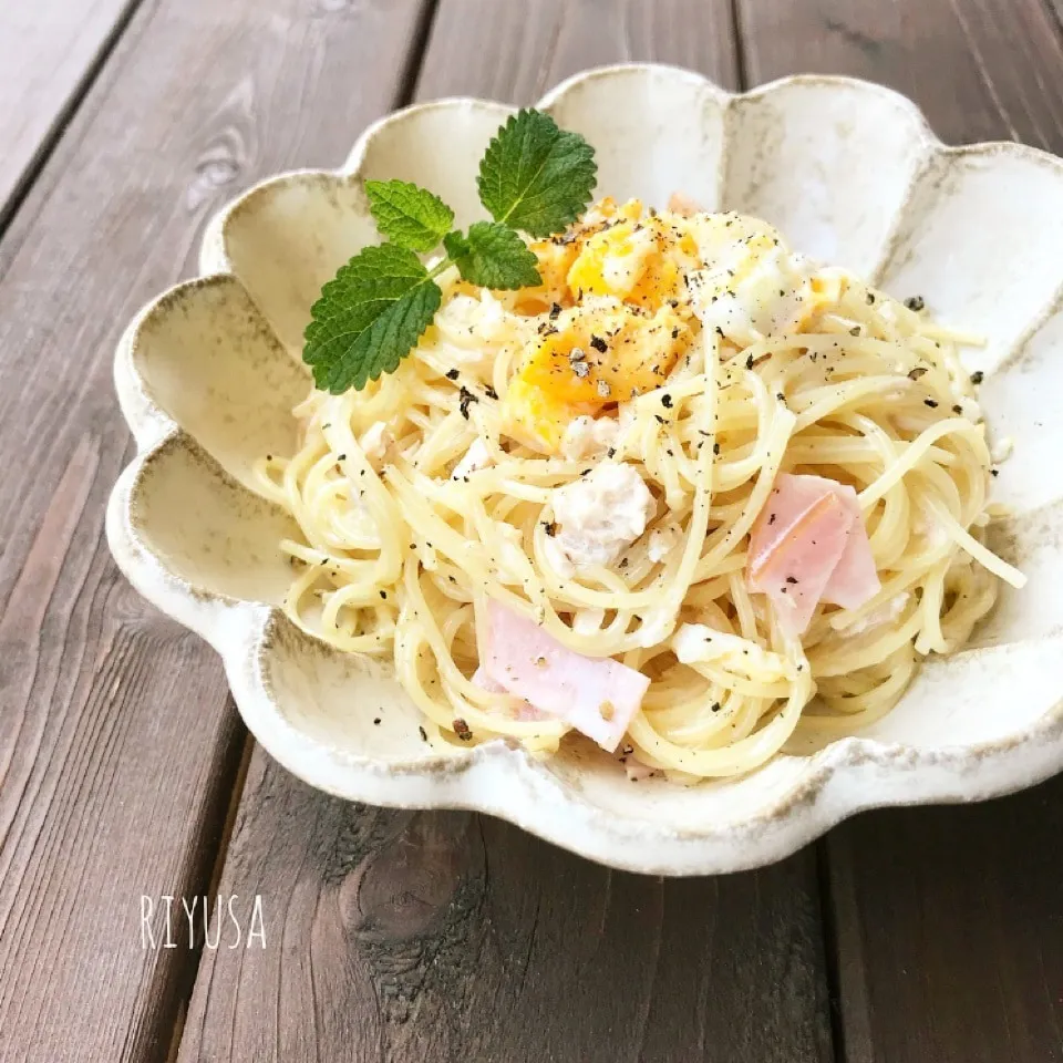 5分cook❤️メインにしても旨っ❤️ハム卵の濃厚サラスパ|riyusaさん