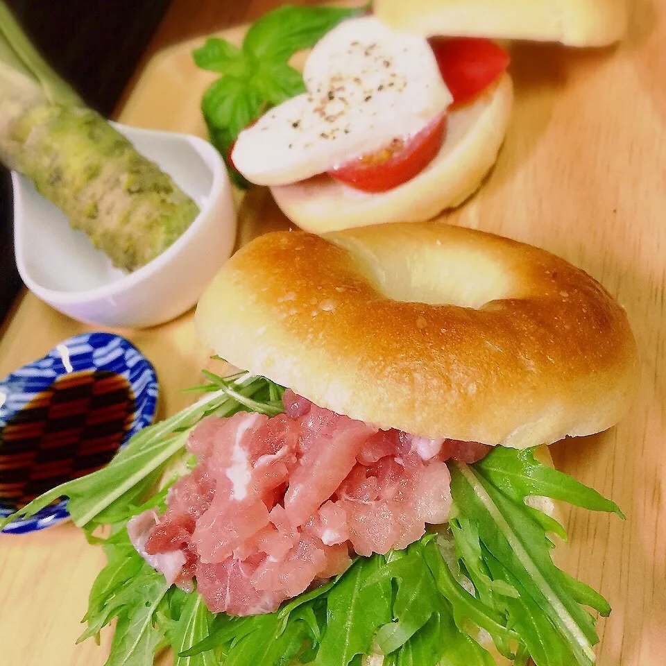 Snapdishの料理写真:わさびベーグルde 和サンド|joさん