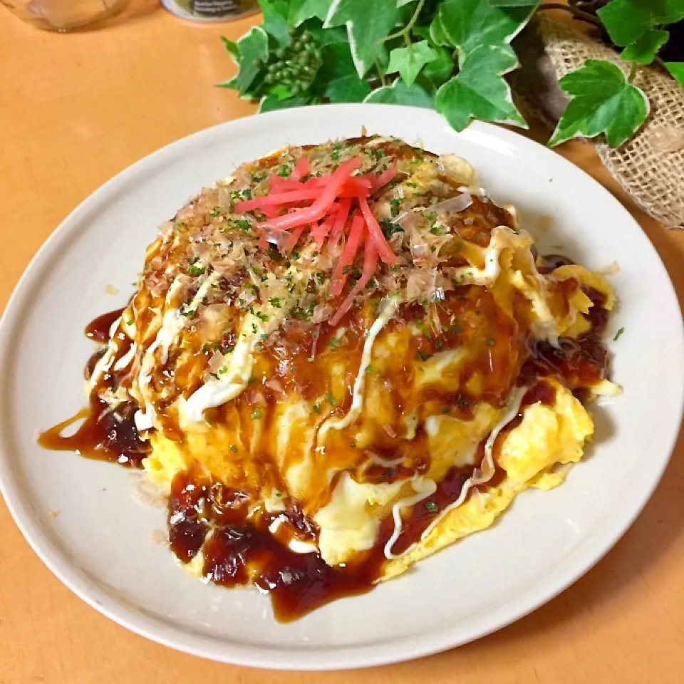 息子2回目の夕食♡ふわトロ！お好み焼き風チーズオムライス♪|サリーさん