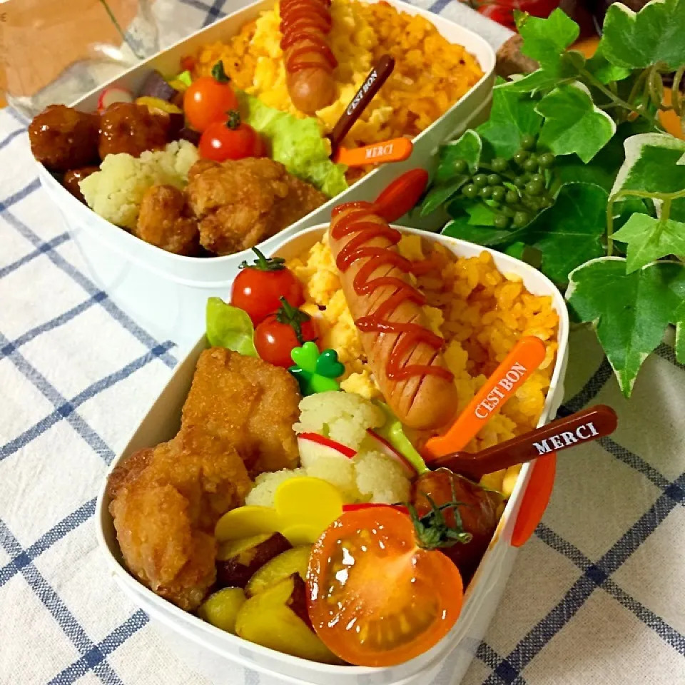 娘と息子のデリ風カレー炒飯とふわふわ卵の弁当♪|サリーさん