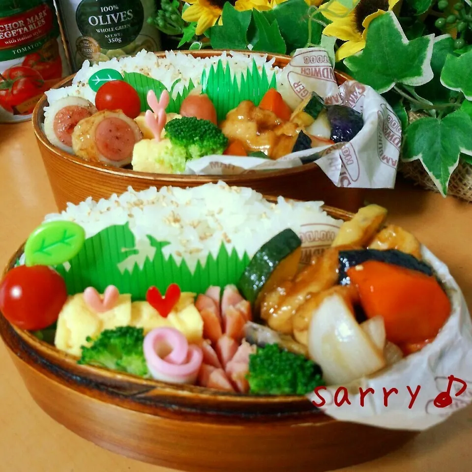 Snapdishの料理写真:大戸屋風 鶏と野菜の黒酢あんde娘と息子のお弁当♡|サリーさん