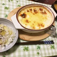 Snapdishの料理写真:お餅とたらこのチーズたっぷりグラタン|くりりんさん