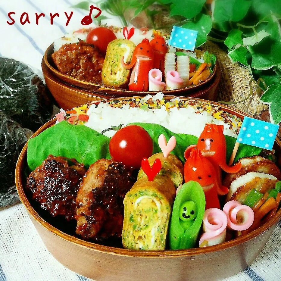 娘と息子のお弁当♡チーズおかかおにぎり付き♪|サリーさん