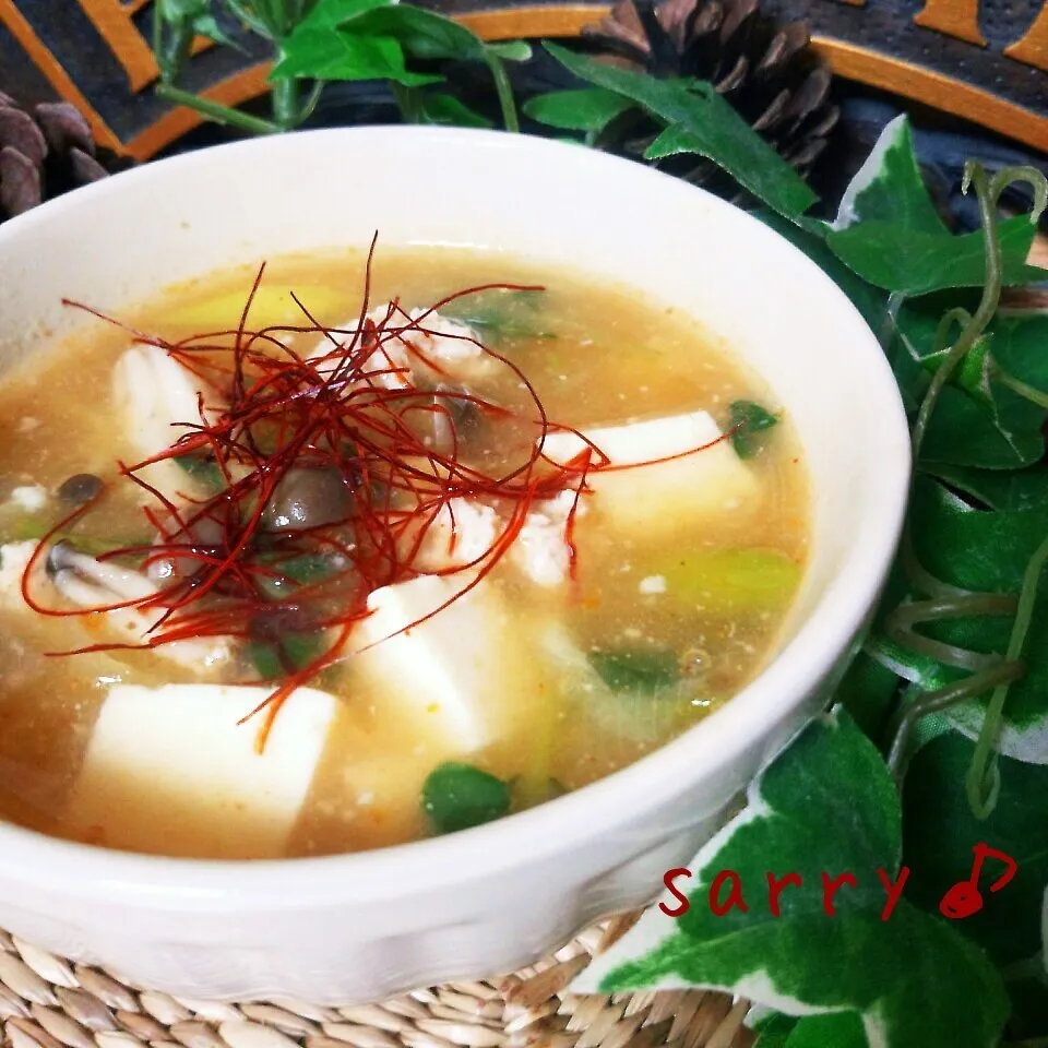 スープの会♡巡りの旅♪長ネギと豆腐の甜麺醤中華とろみスープ|サリーさん