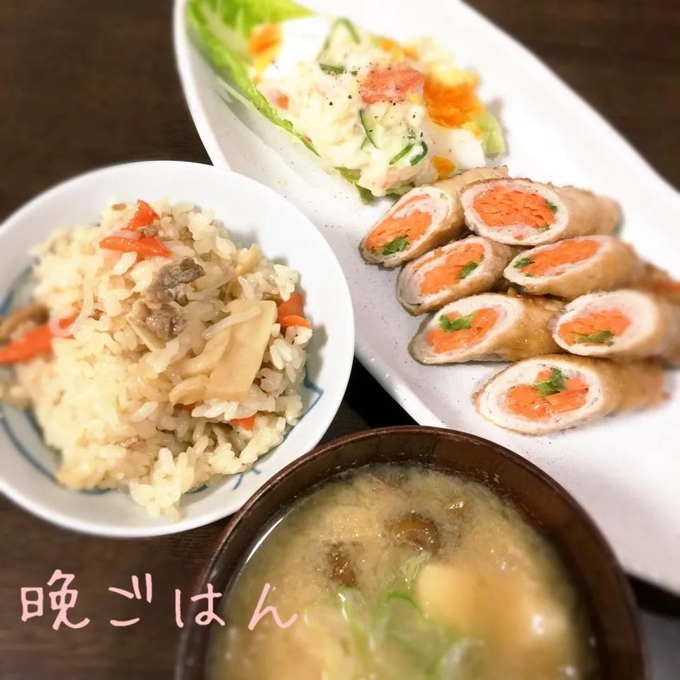 たけのこ御飯&野菜の肉巻き|み〜さん