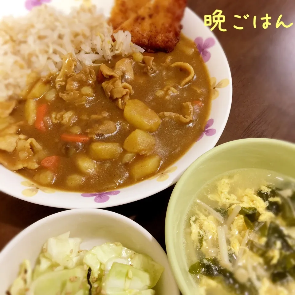 もやしカレー&キャベツの塩こんぶ和え|み〜さん