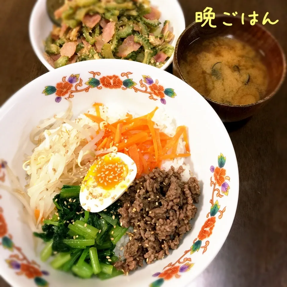 ビビンバ丼&シジミ汁&ゴーヤチャンプル|み〜さん