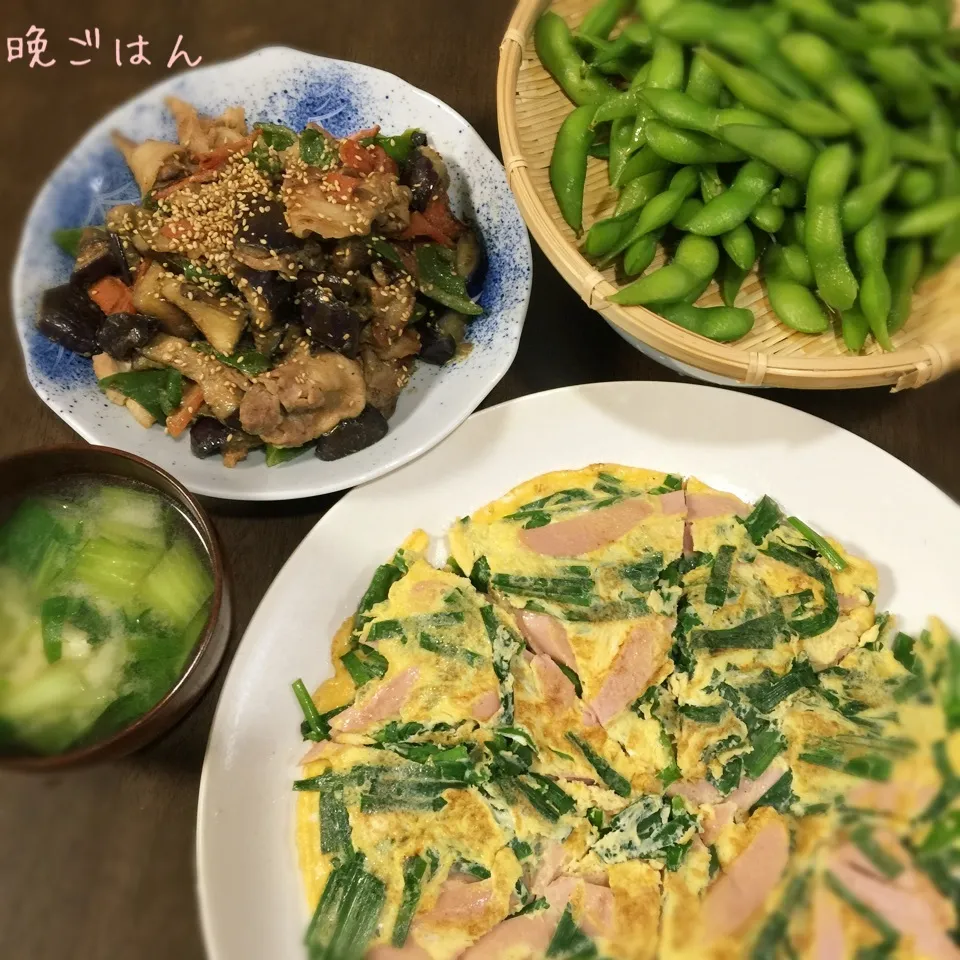 Snapdishの料理写真:ニラ玉&ナスの味噌炒め|み〜さん