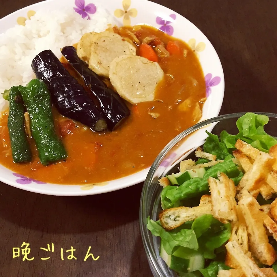 野菜カレー&お揚げサラダ|み〜さん