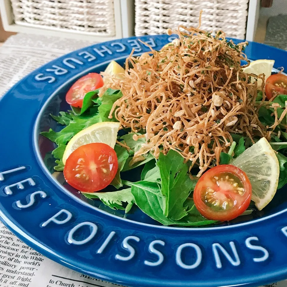 Snapdishの料理写真:🥗Iyoちゃんの～のり塩えのきチップスde サラダ🥗|ユッキーさん