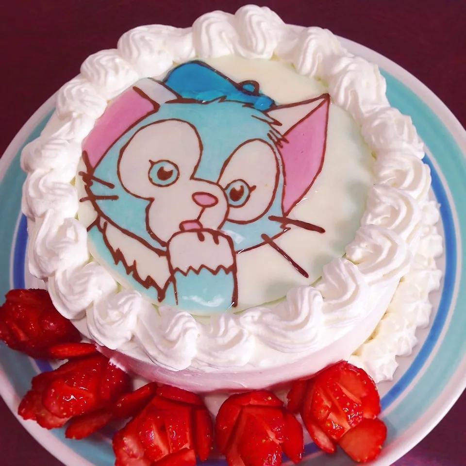 ジェラトーニキャラデコバースデーケーキ！イチゴの薔薇を添えて|すず猫ママさん