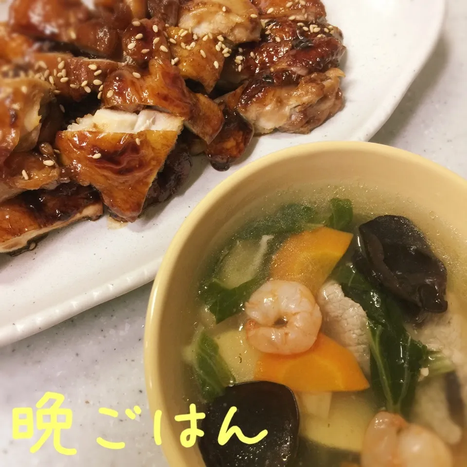 Snapdishの料理写真:照り焼きチキン&八宝汁|み〜さん