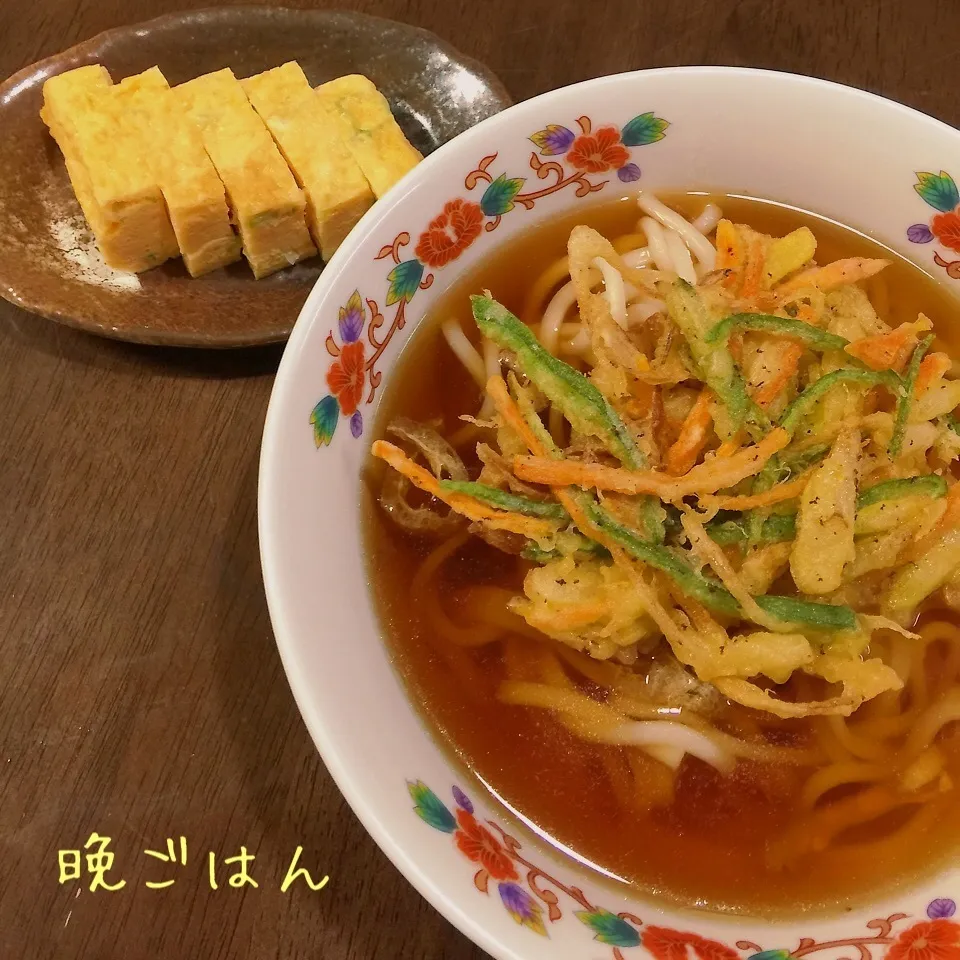 長ネギのかき揚げうどん&築地で買った卵焼き|み〜さん