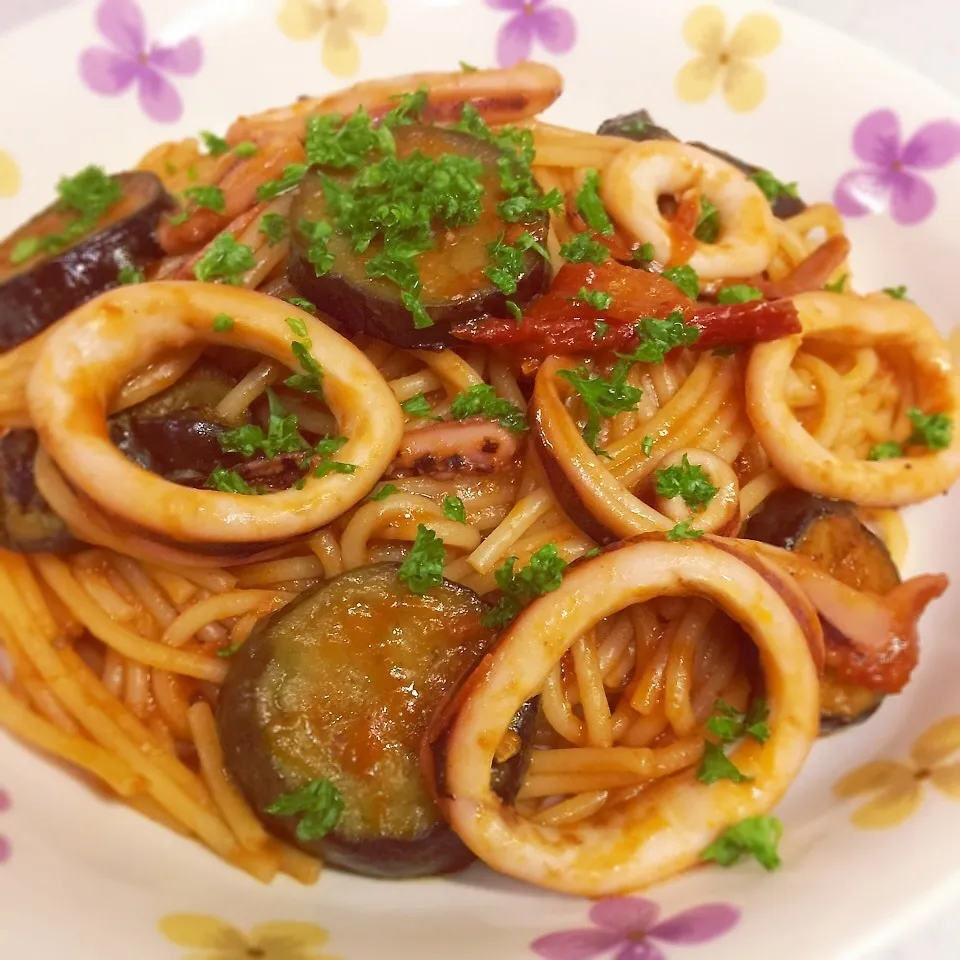 イカとなすとトマトのパスタ|み〜さん