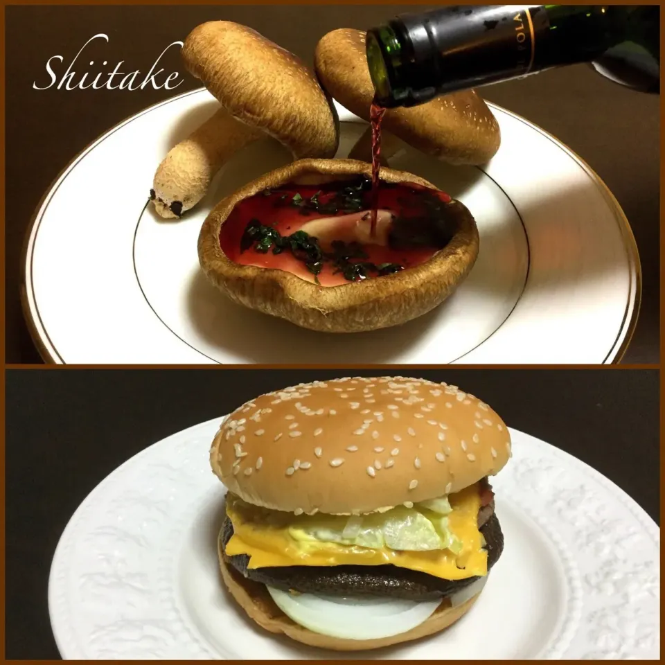 Snapdishの料理写真:椎茸の🍷蒸し、椎茸バーガー🍔|浦島太郎さん