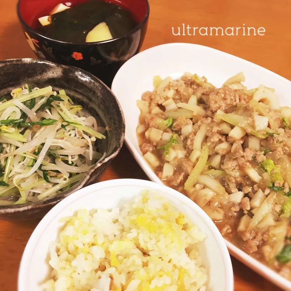 ＊白菜と根菜のシャキとろあん。さつまいもごはん＊|ultramarineさん