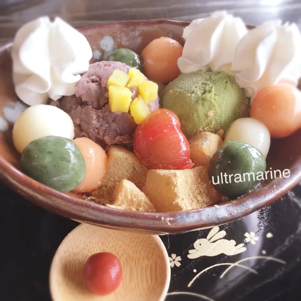 Snapdishの料理写真:＊トマトに蒟蒻…隠し味いろいろ、やさしいあんみつ♪＊|ultramarineさん