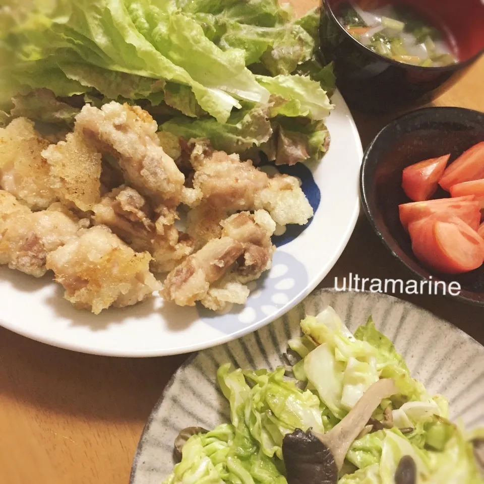 Snapdishの料理写真:＊豚こまカレー揚げ♪ひらたけ蒸し＊|ultramarineさん