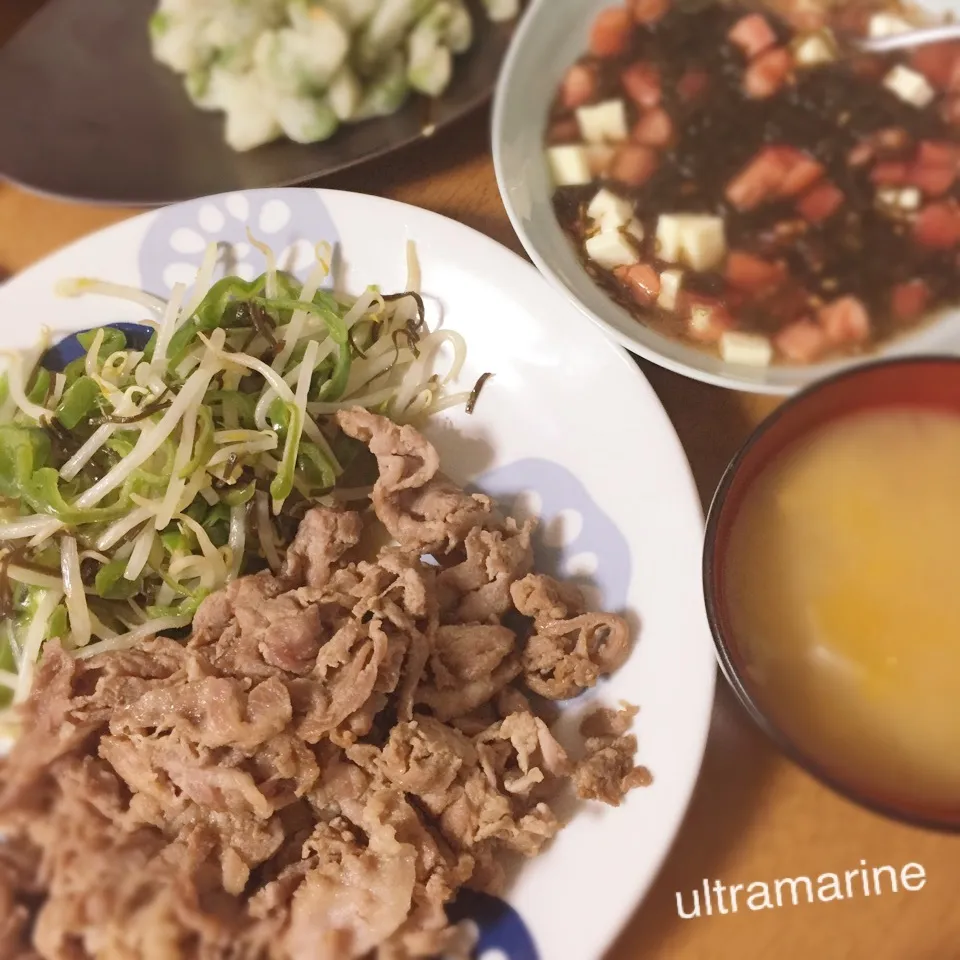 ＊あっさりしょうが焼き、オススメ！トマトチーズもずく♪＊|ultramarineさん