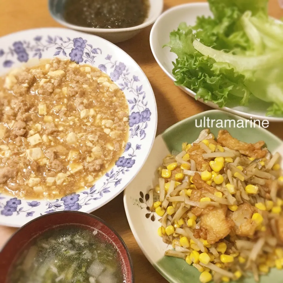 ＊菊芋のコーンバター♪麻婆豆腐、あおさスープ＊|ultramarineさん