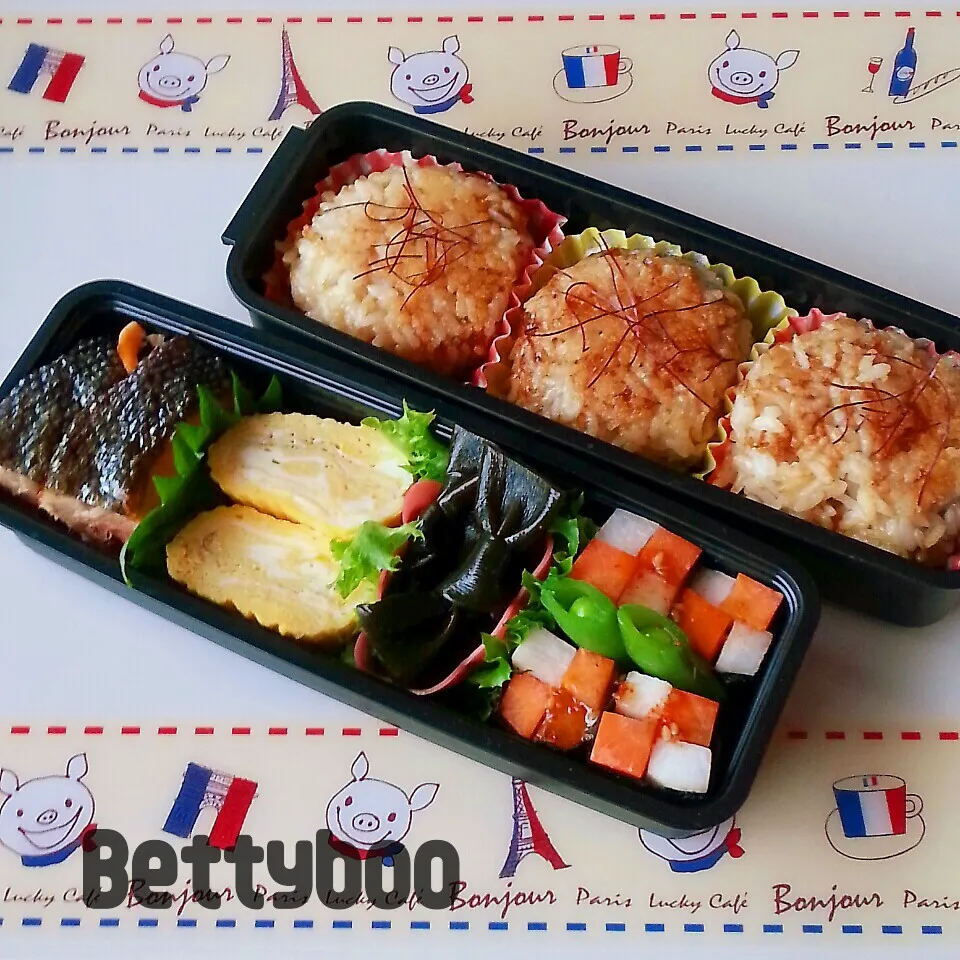 ｶﾘｯ&濃厚*おかか･ﾁｰｽﾞの焼きおにぎり弁当|bettyさん