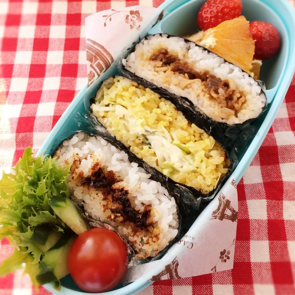 今日のお弁当(おにぎらず3種)|demekinさん