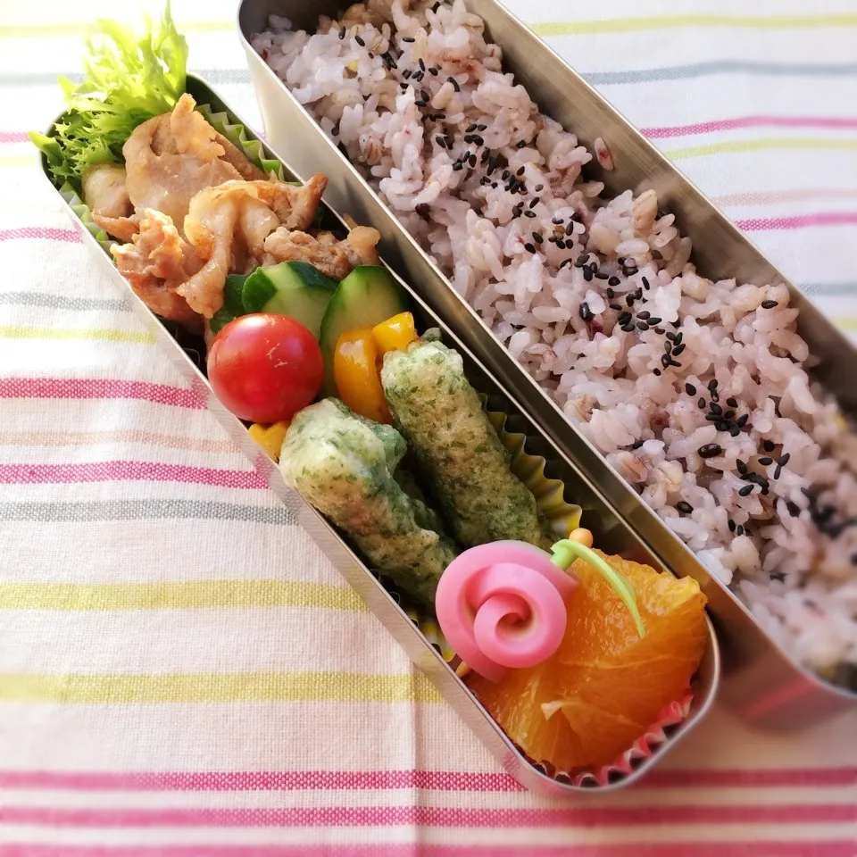 今日のお弁当(豚肉の生姜焼き)|demekinさん