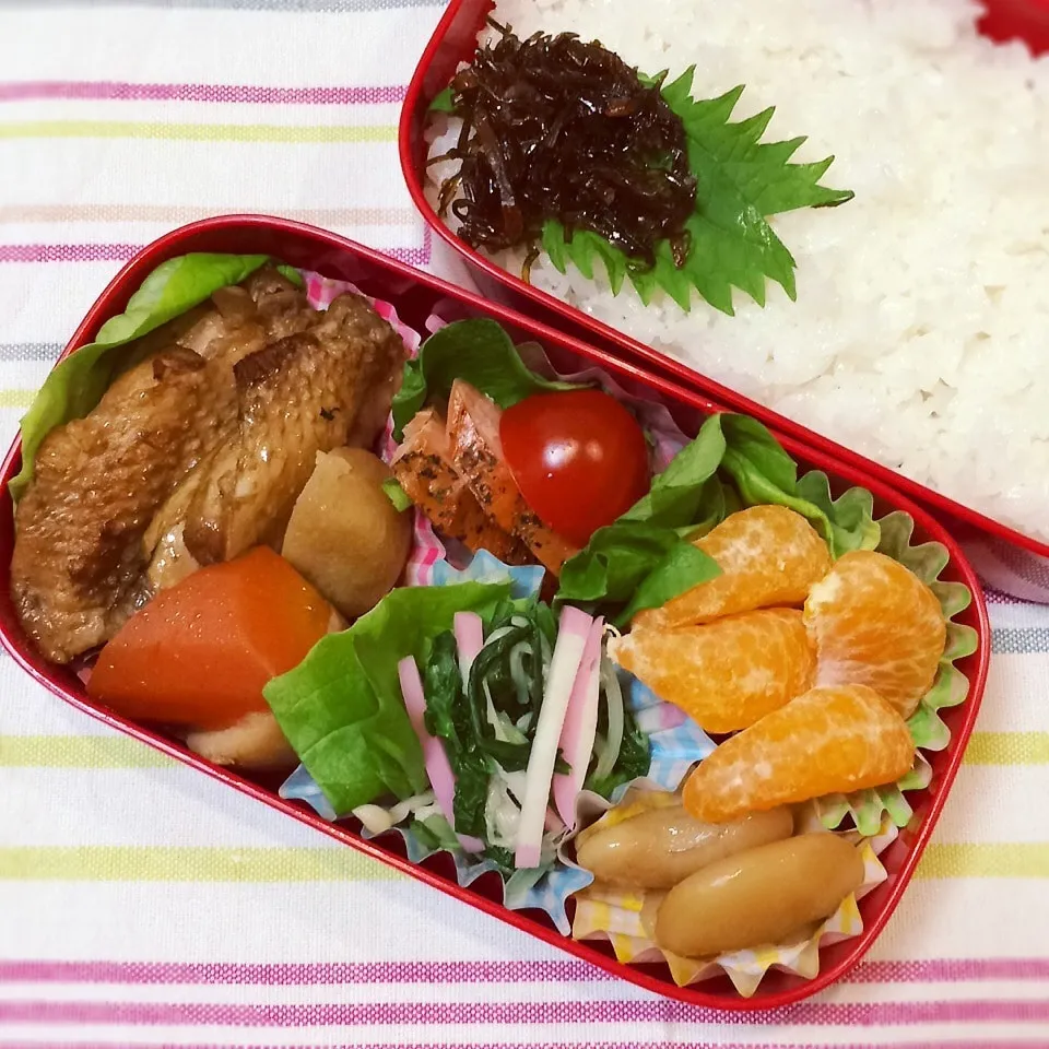 今日のお弁当(手羽の黒酢煮)|demekinさん