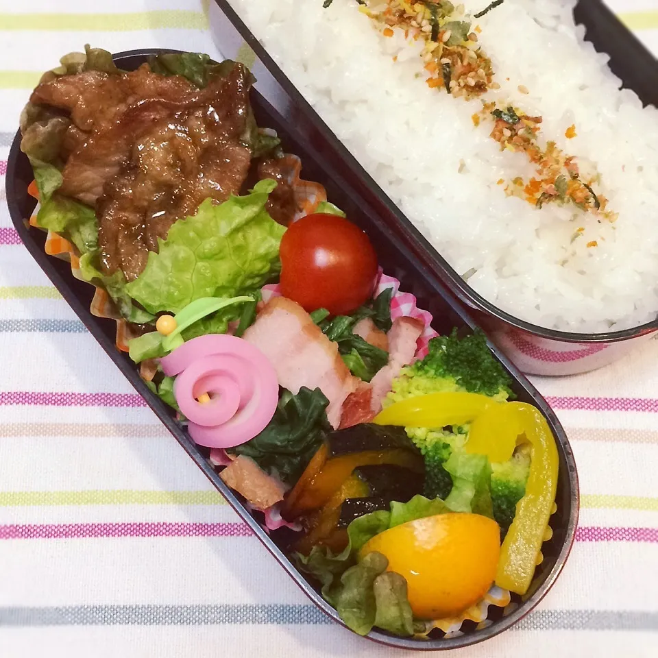 Snapdishの料理写真:今日のお弁当(豚肉の甘辛焼き)|demekinさん