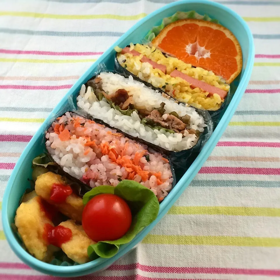 今日のお弁当(おにぎらず3種)|demekinさん