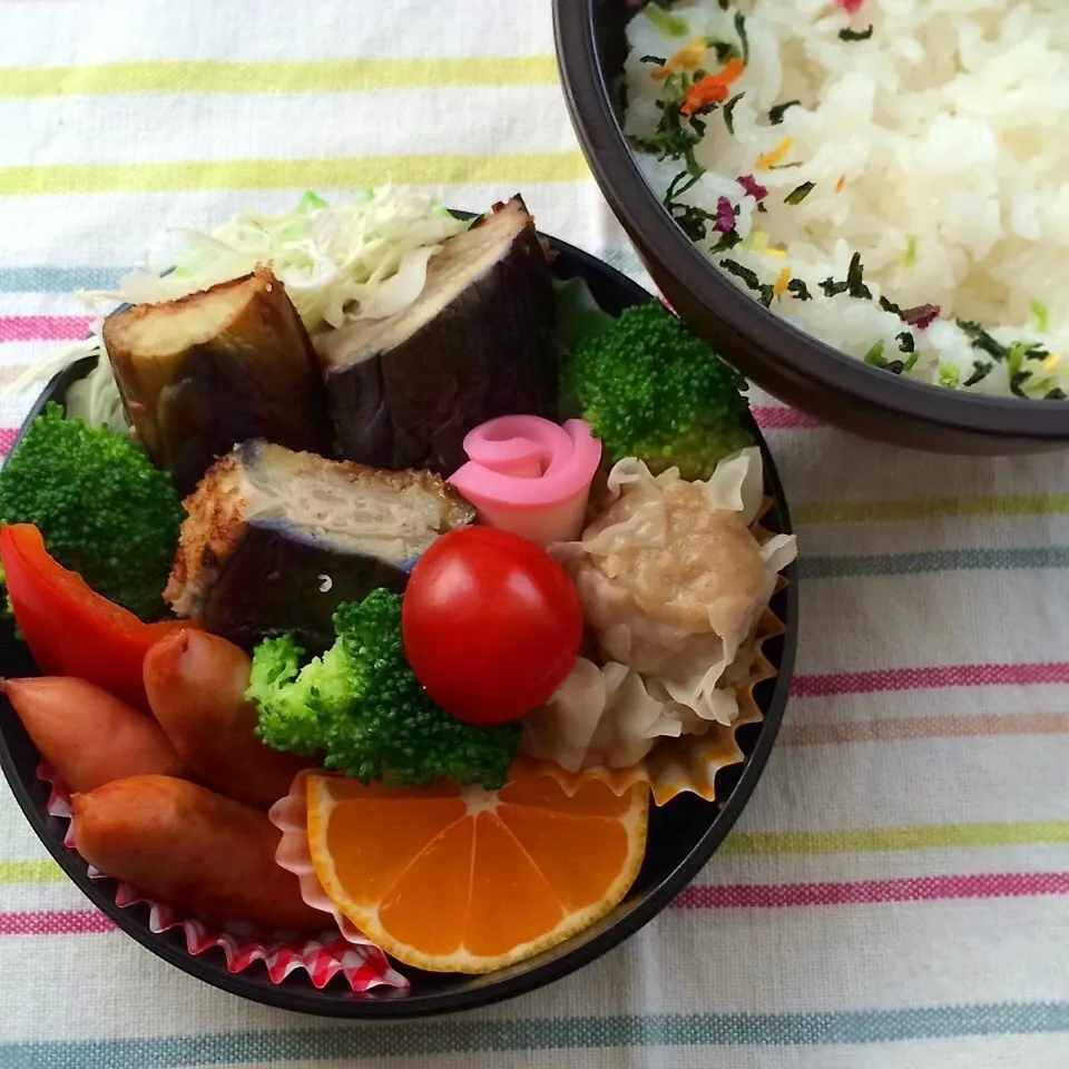 今日のお弁当(ナスの肉はさみ揚げ焼き)|demekinさん