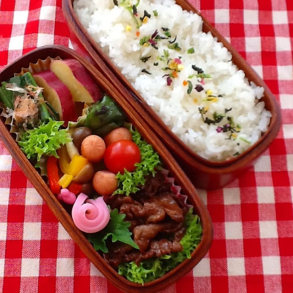 Snapdishの料理写真:今日のお弁当(牛肉の甘辛炒め)|demekinさん