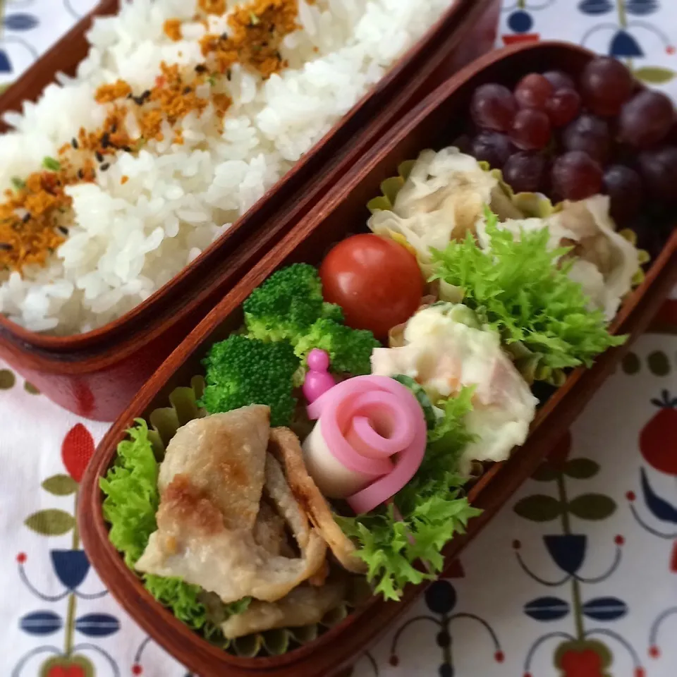 Snapdishの料理写真:今日のお弁当(豚肉のニンニク味噌焼き)|demekinさん