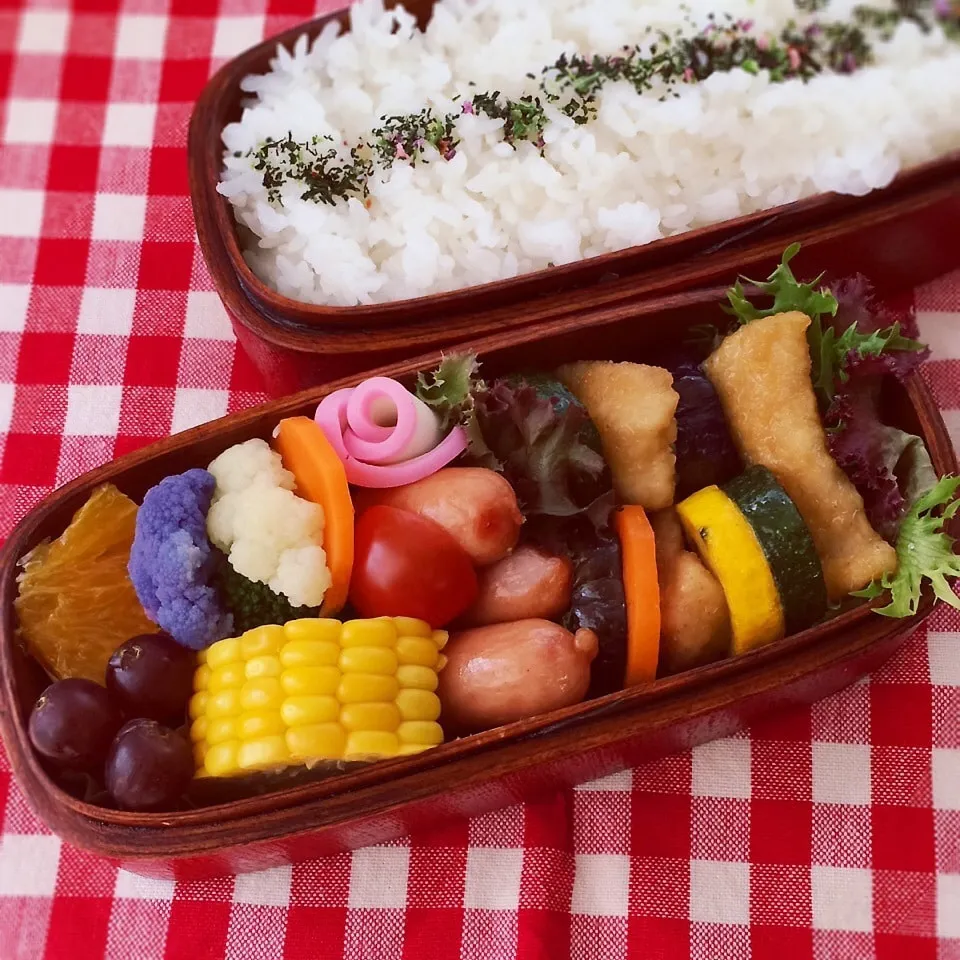 Snapdishの料理写真:今日のお弁当(鶏肉と夏野菜の揚げ浸し)|demekinさん