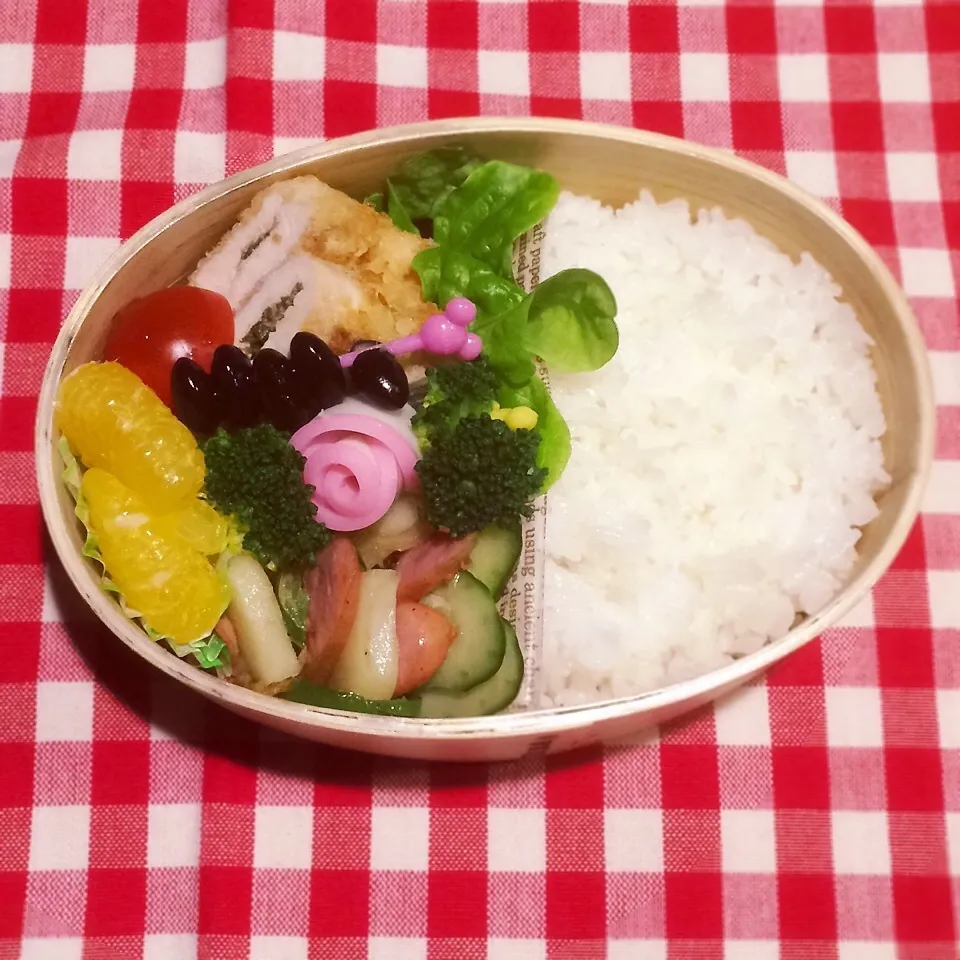 今日のお弁当(鶏肉の梅大葉はさみ揚げ)|demekinさん