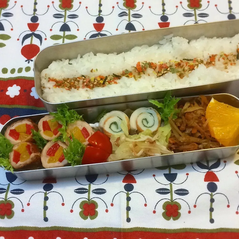 Snapdishの料理写真:今日のお弁当(パプリカの豚肉巻き)|demekinさん