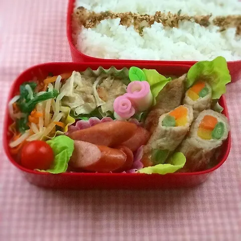 Snapdishの料理写真:大雨で… 避難勧告出たよ 一応作ったけれど(肉巻き弁当)|demekinさん