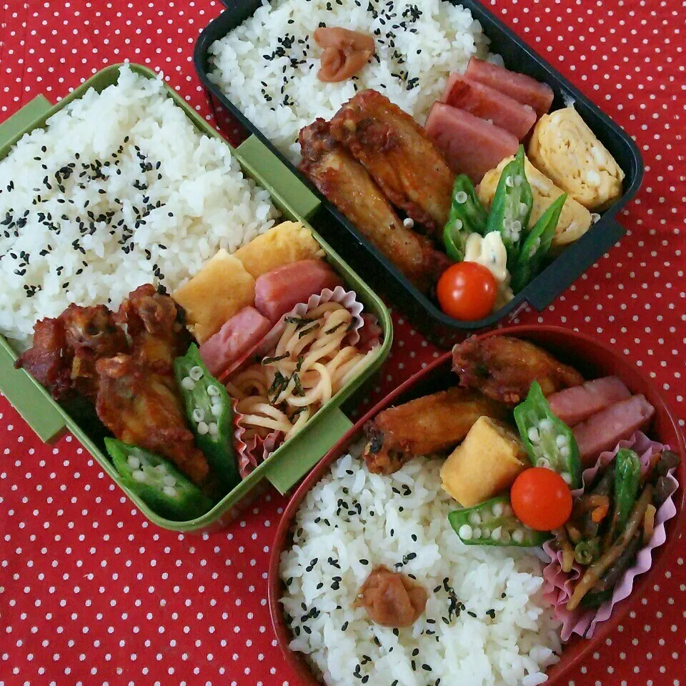 Snapdishの料理写真:兄弟のお弁当&母の置き弁|katsunさん