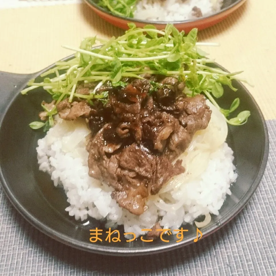 ガーリックカルビ丼♪まねっこです(*^^*)|えんどうくんさん