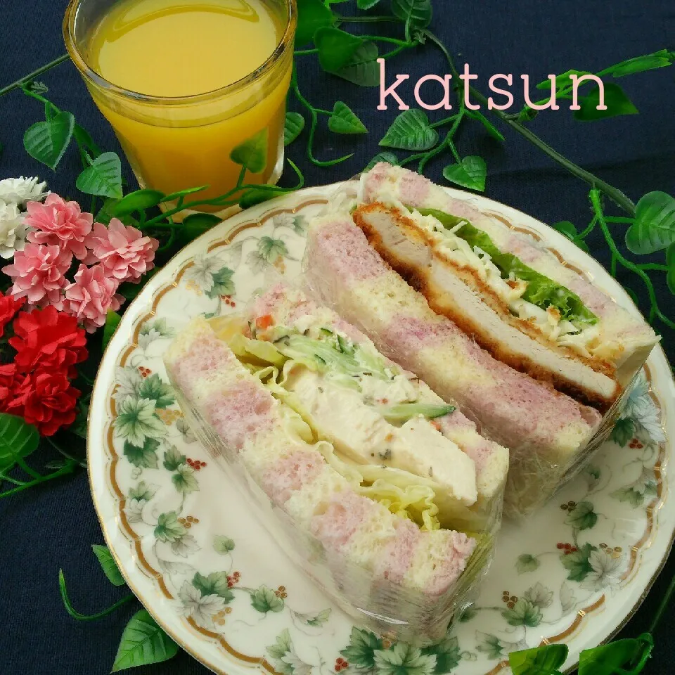 ふわふわストライプ食パンdeサンドウィッチ🎵|katsunさん