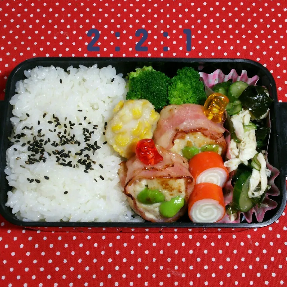 中2ムスコ弁当‼ 2:2:1 ご飯、おかず、酢の物|katsunさん