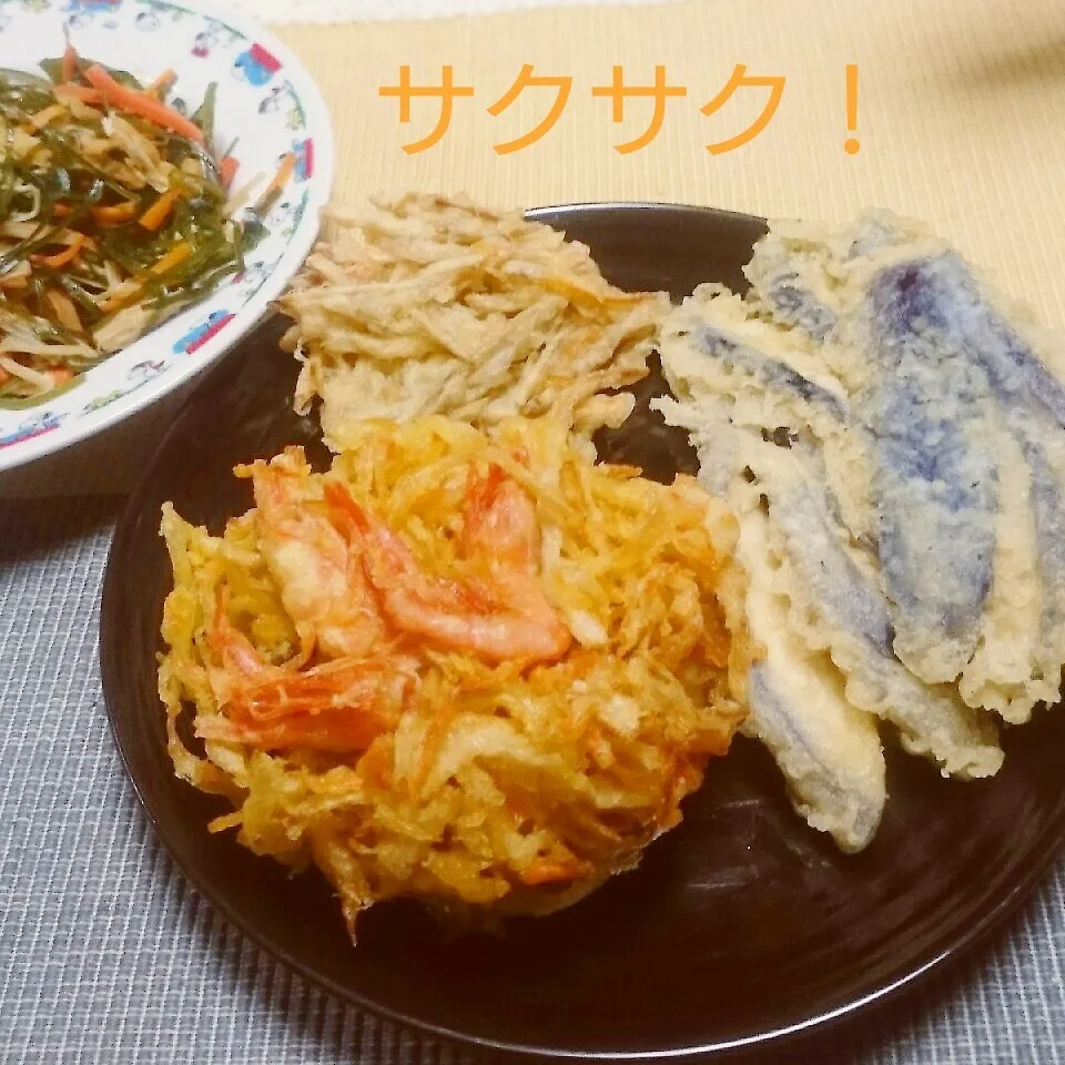 天ぷらとかき揚げ♪&こんぶのきんぴら炒め♪|えんどうくんさん