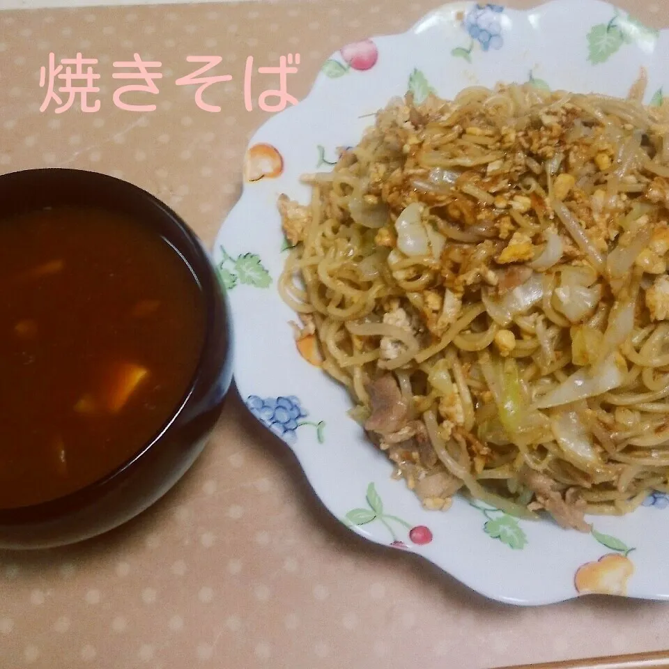 焼きそば&なめこ味噌汁|えんどうくんさん