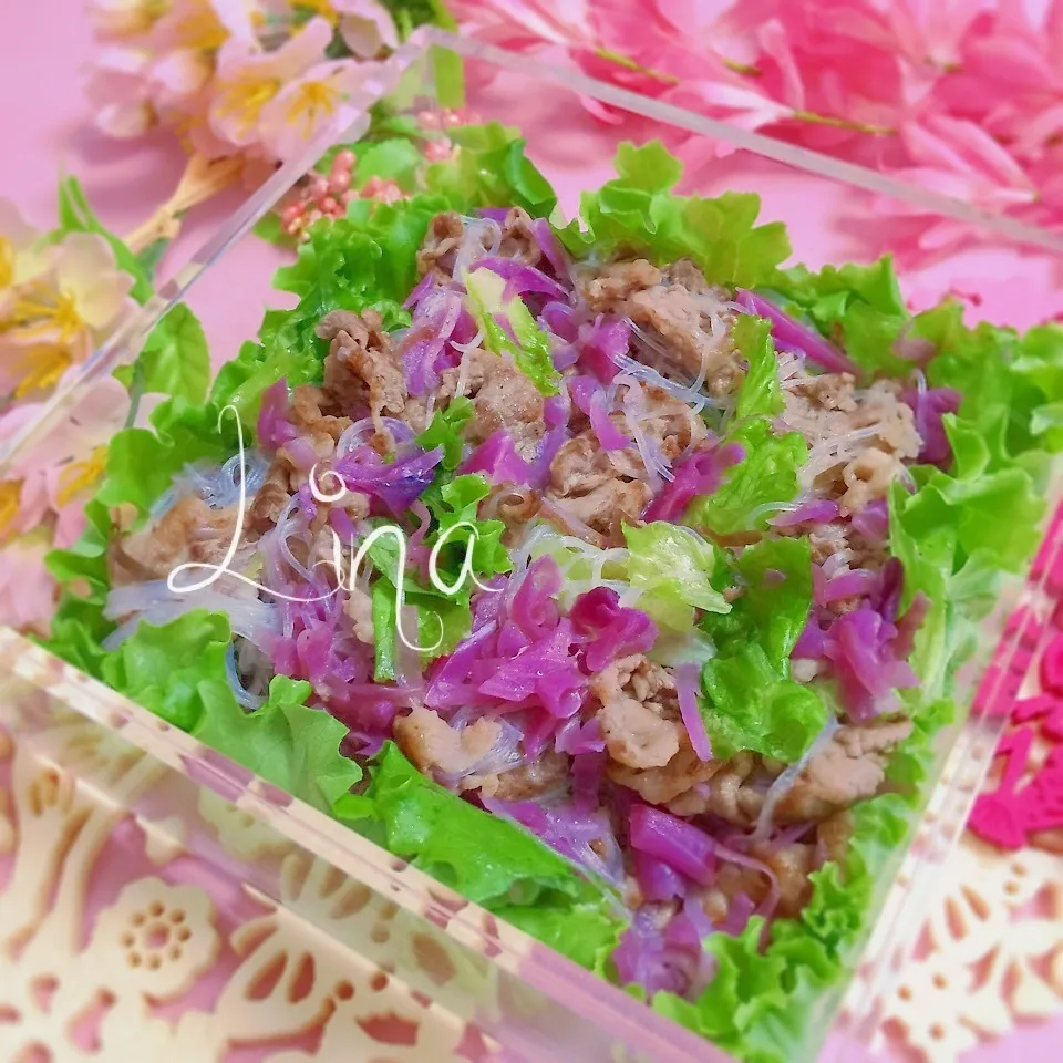 紫キャベツと牛肉のご馳走サラダ for ライトブルー桜|event_cookingさん