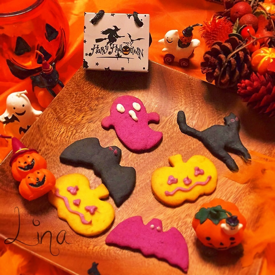 ☆かぼちゃと紫芋の3色簡単ハロウィンクッキー☆